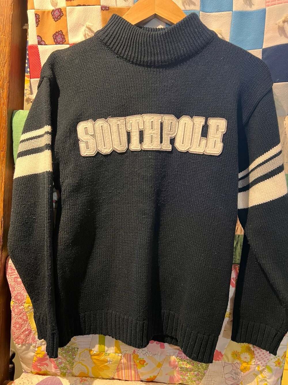 Vintage Southpole Sweater Size S Blue Mock Neck Logo Knit Pullover